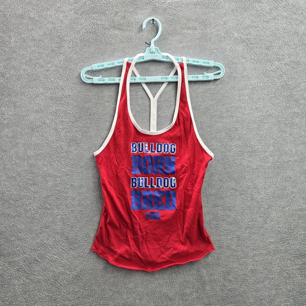 PINK Victoria's Secret Women Tank‎ Top S Red Graphic Print Racerback Sequin